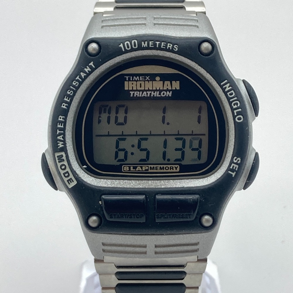 Vintage Timex Ironman Triathlon Men Watch 37mm Digital Indiglo 8 Lap New Battery